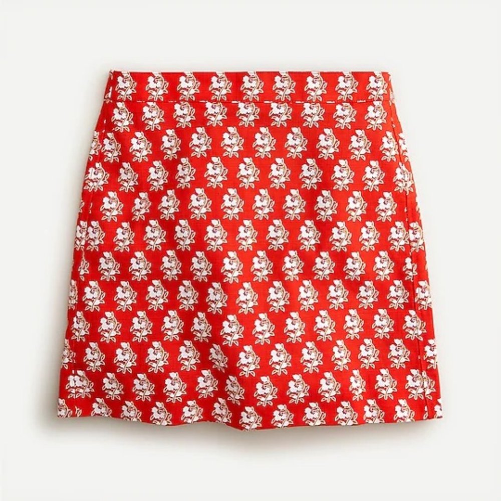 J. Crew Stretch grasscloth mini skirt in classic block print (NWT)